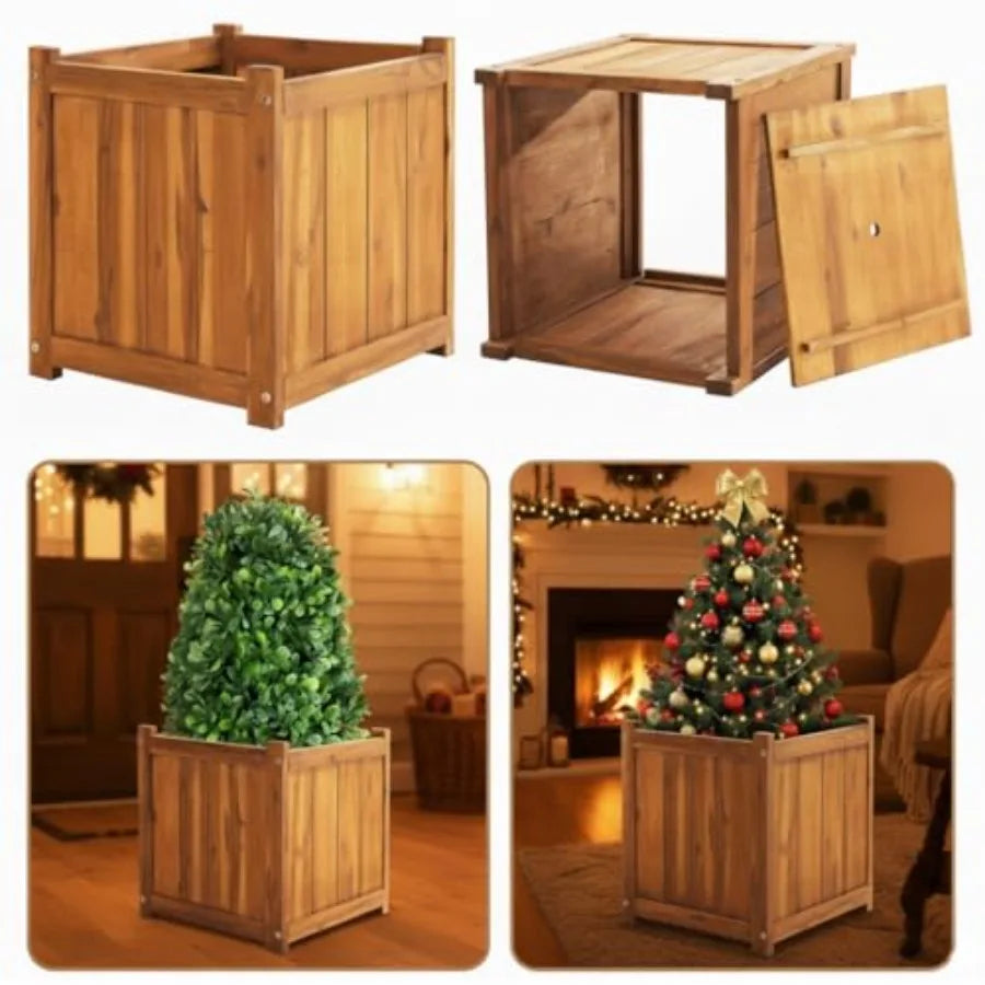 Acacia Wood Outdoor Flower Boxes With Ergonomic Handles