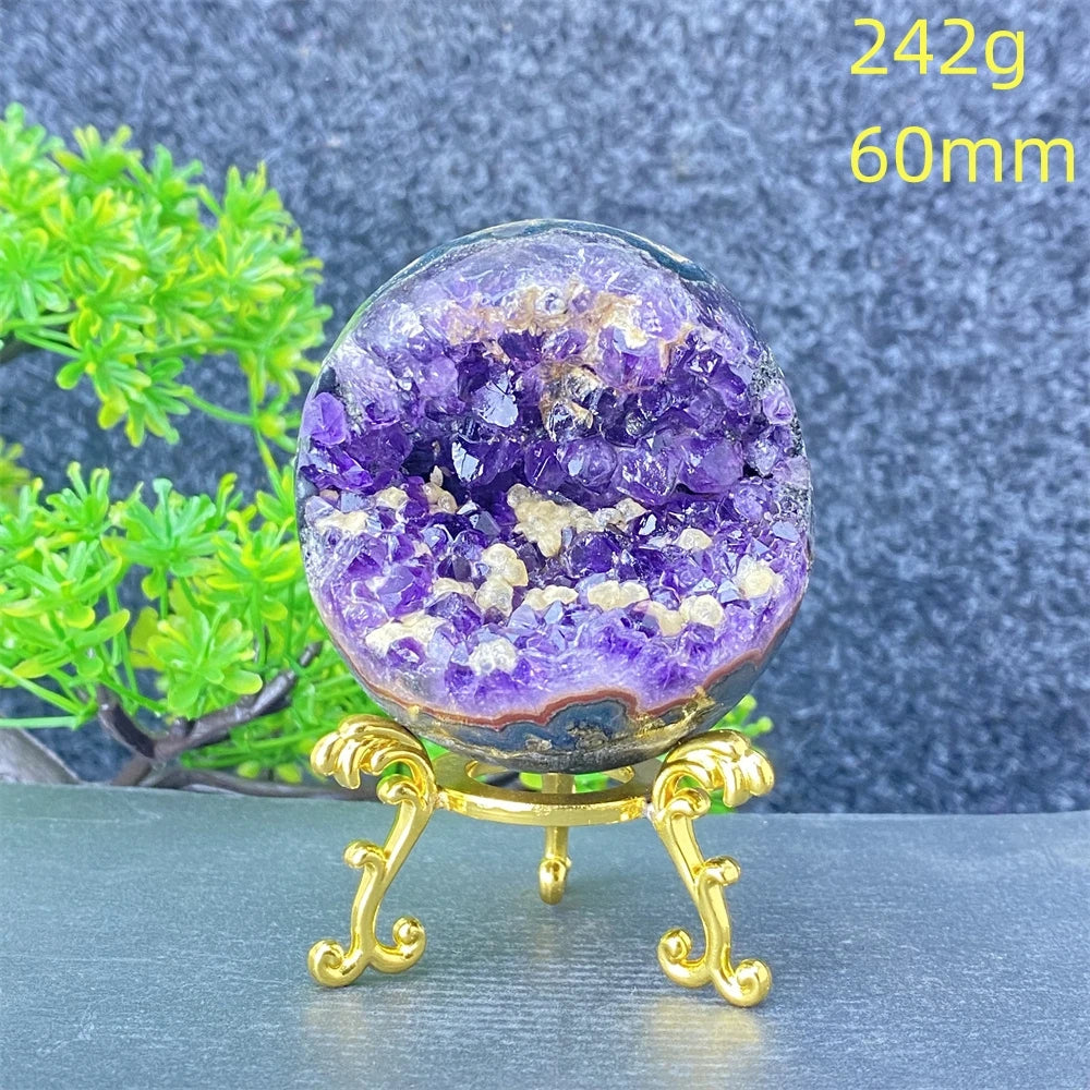 Natural Amethyst Geode Crystal Ornament With Decorative Display Base
