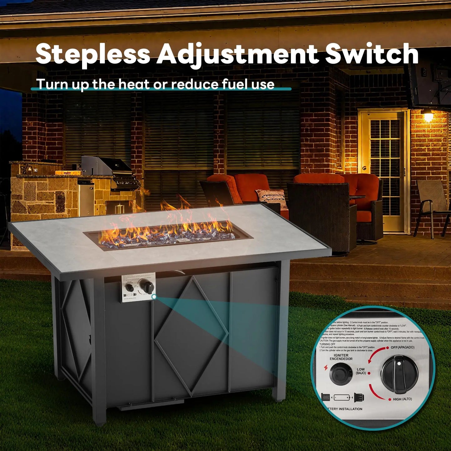 JHK Outdoor Propane Fire Pit Table 50,000 BTU For Patio Backyard