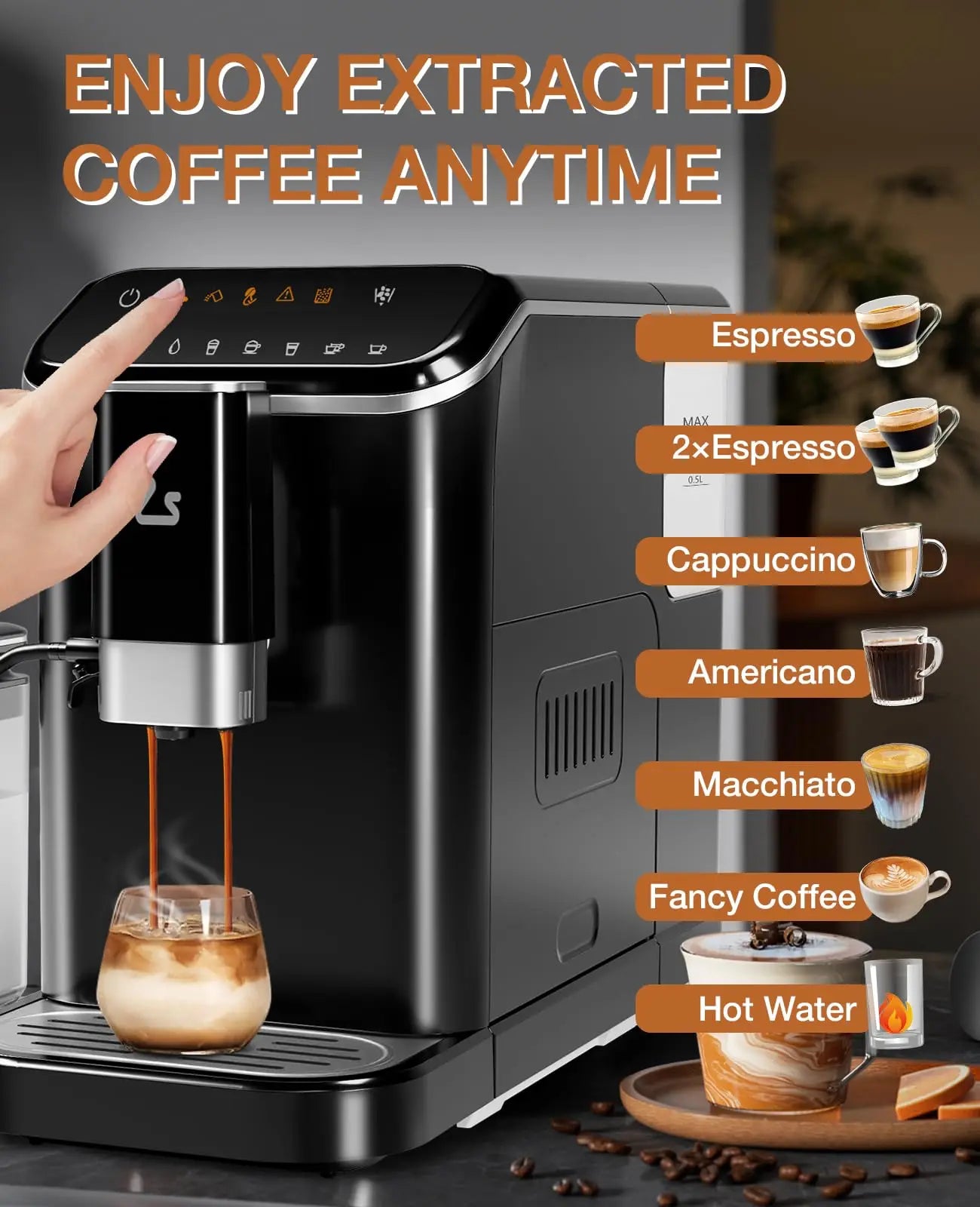 HiMISS 20 Bar Fully Automatic Espresso Machine With Grinder