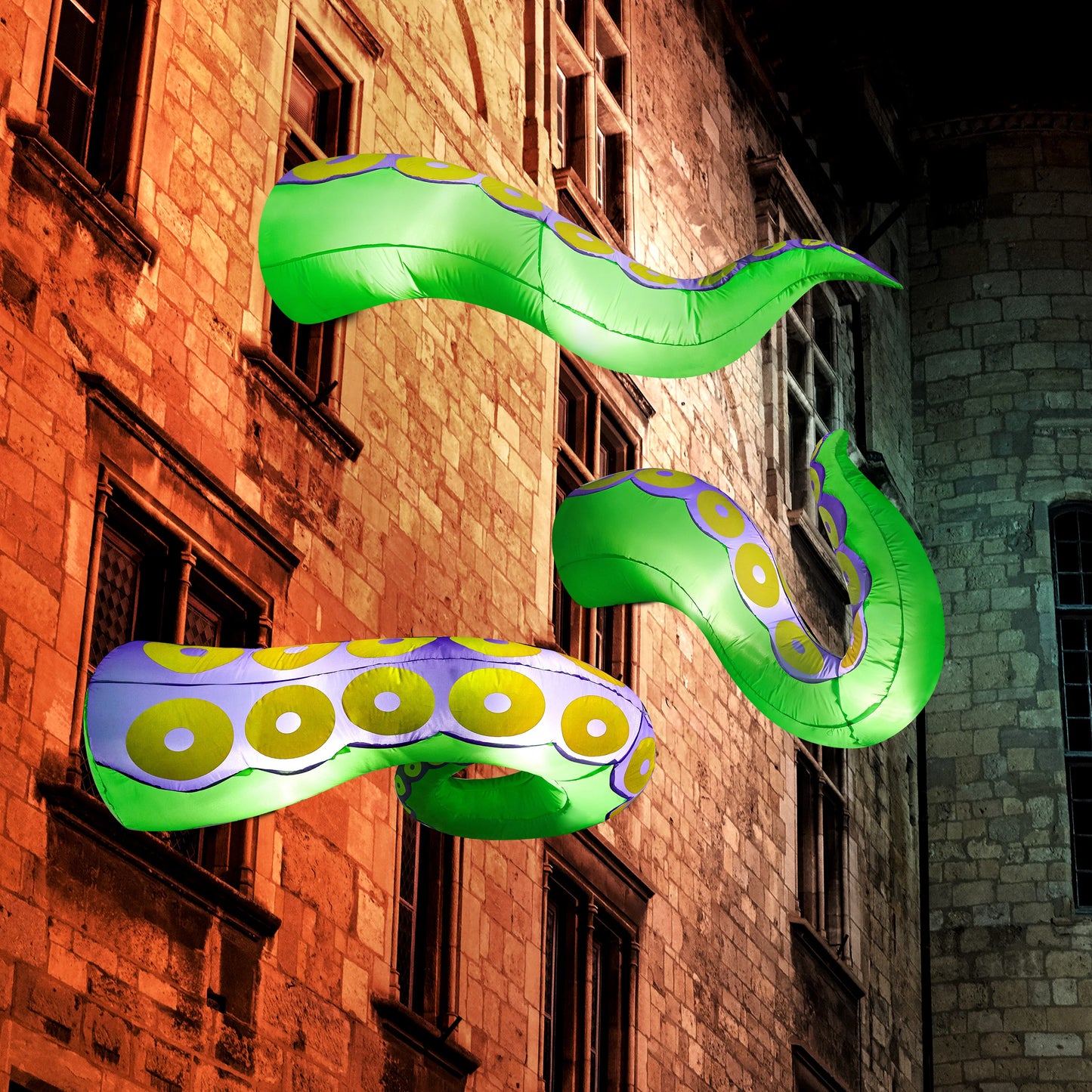 3 Pcs Giant Octopus Halloween Inflatable Outdoor Tentacle Broke Out from Window with Built-in LED Blow Up Inflatable for Window Decoration Yard Garden Lawn Decor