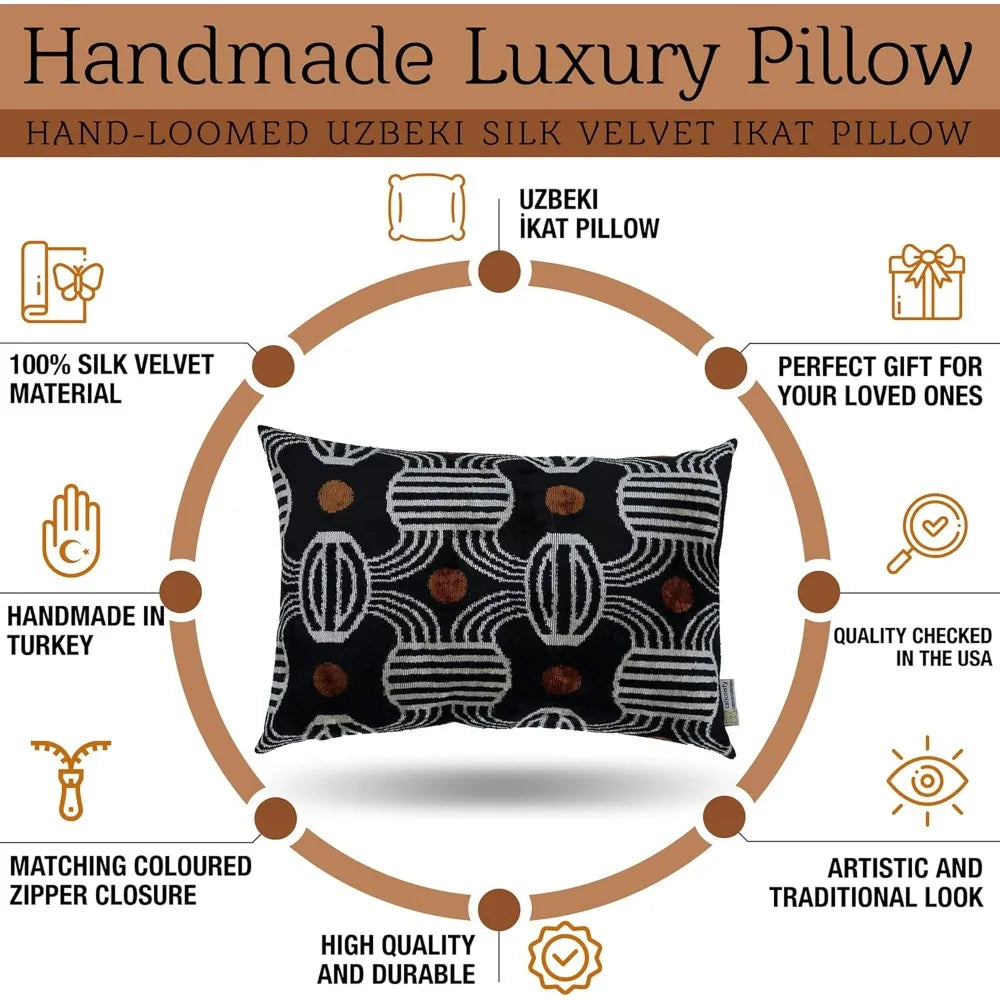 Geometric Stripe Velvet Pillow - 16x24, Luxurious Down Feather, Vibrant Orange Accents