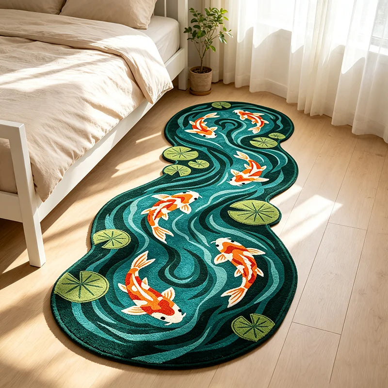 Koi Fish And Lotus Plush Bedroom Decorative Floor Rug