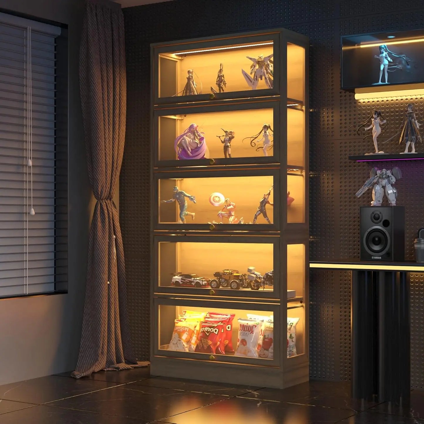 ZHILU Display Cabinet With LED Lighting 5 Tier Curio And Acrylic Glass Doors
