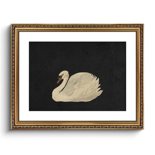 Gold Framed Swan Wall Art Canvas Print Vintage Home Decor