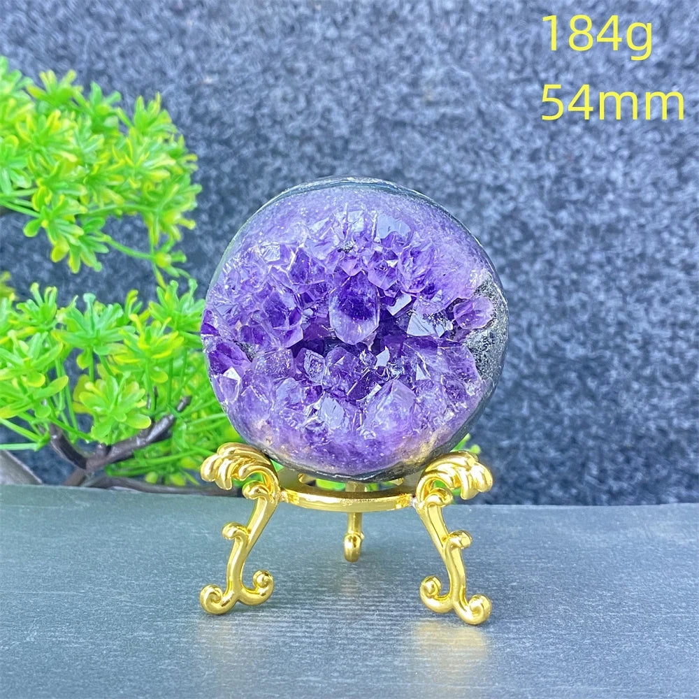 Natural Amethyst Geode Crystal Ornament With Decorative Display Base
