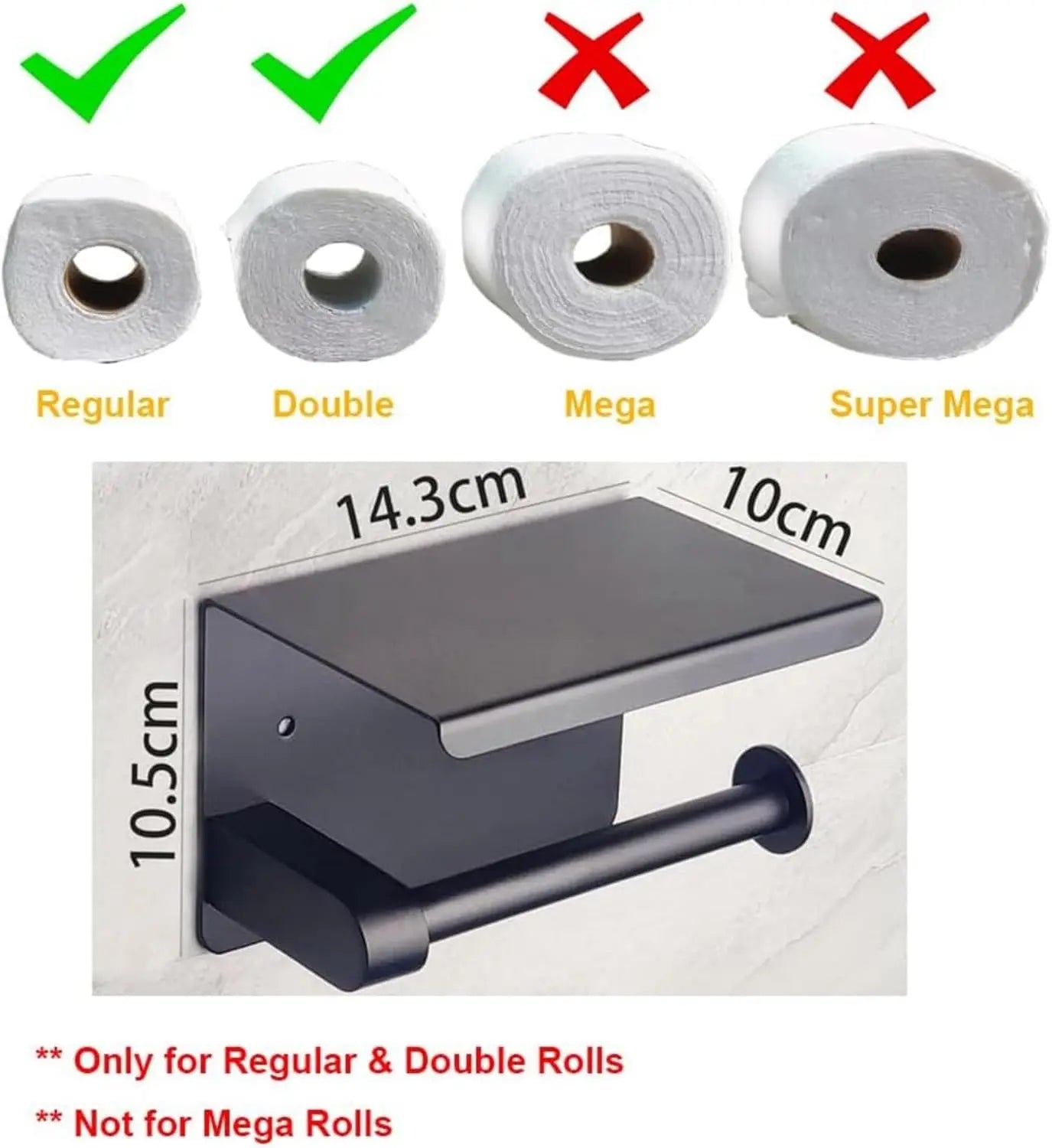 Toilet Paper Holder with Phone Shelf, Wall Mounted Stainless Steel Tissue Dispenser, Bathroom Single Roll Toilet Paper Holder