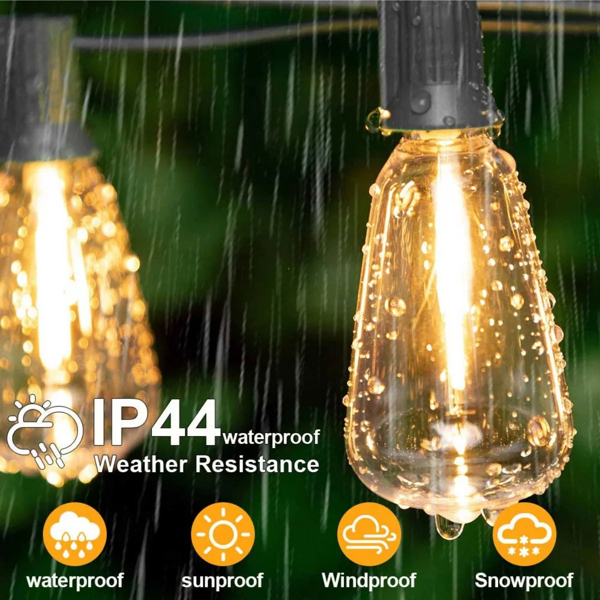 Solar Outdoor String Lights ST38 Patio Lights Waterproof for Porch, Deck, Garden, Backyard, Balcony, 2700K