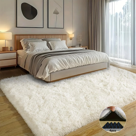 Off White Soft Shaggy Non Slip Rug For Living Room