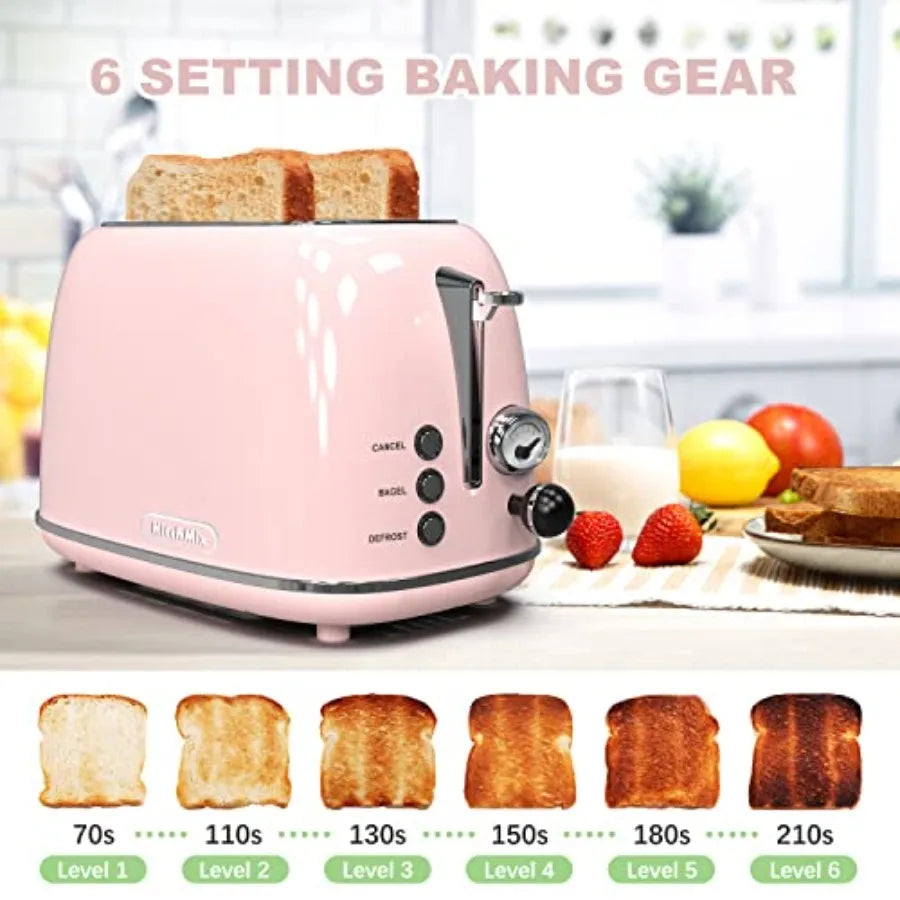 Toaster 2 Slice Stainless Steel With 6 Settings Bagel Defrost