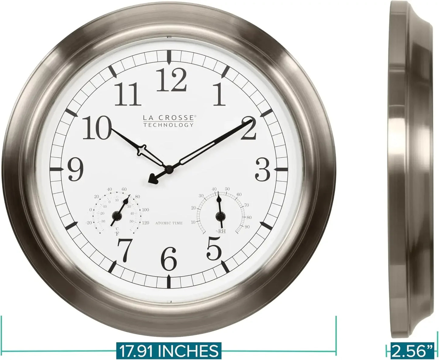 Indoor/Outdoor Classic Stainless Steel Atomic Analog Wall Clock