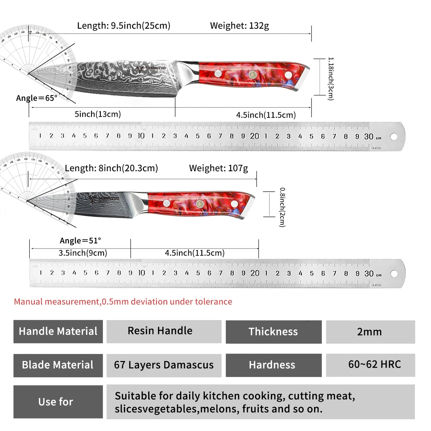 SANMUZUO Damascus Kitchen Knife Set With Resin Handles