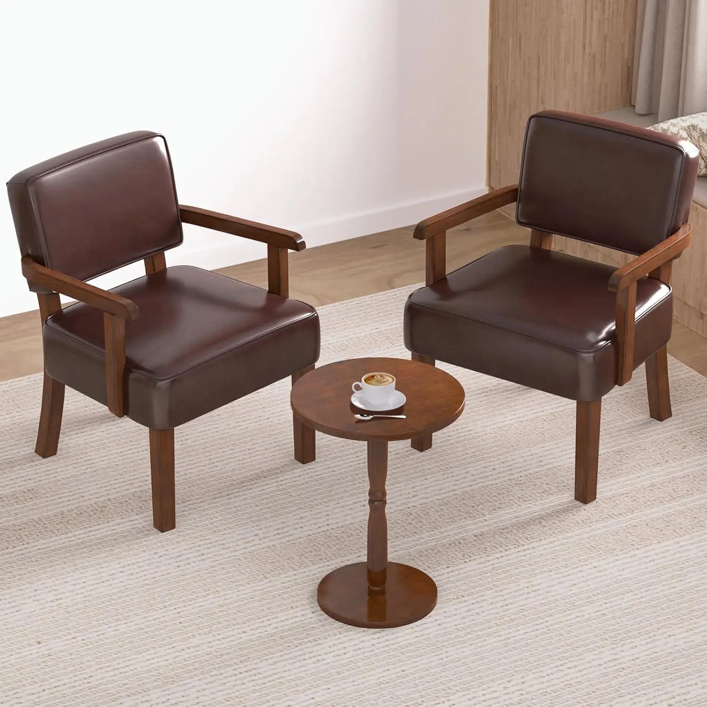 PU Leather Accent Chair For Living Room With Soft Armrests