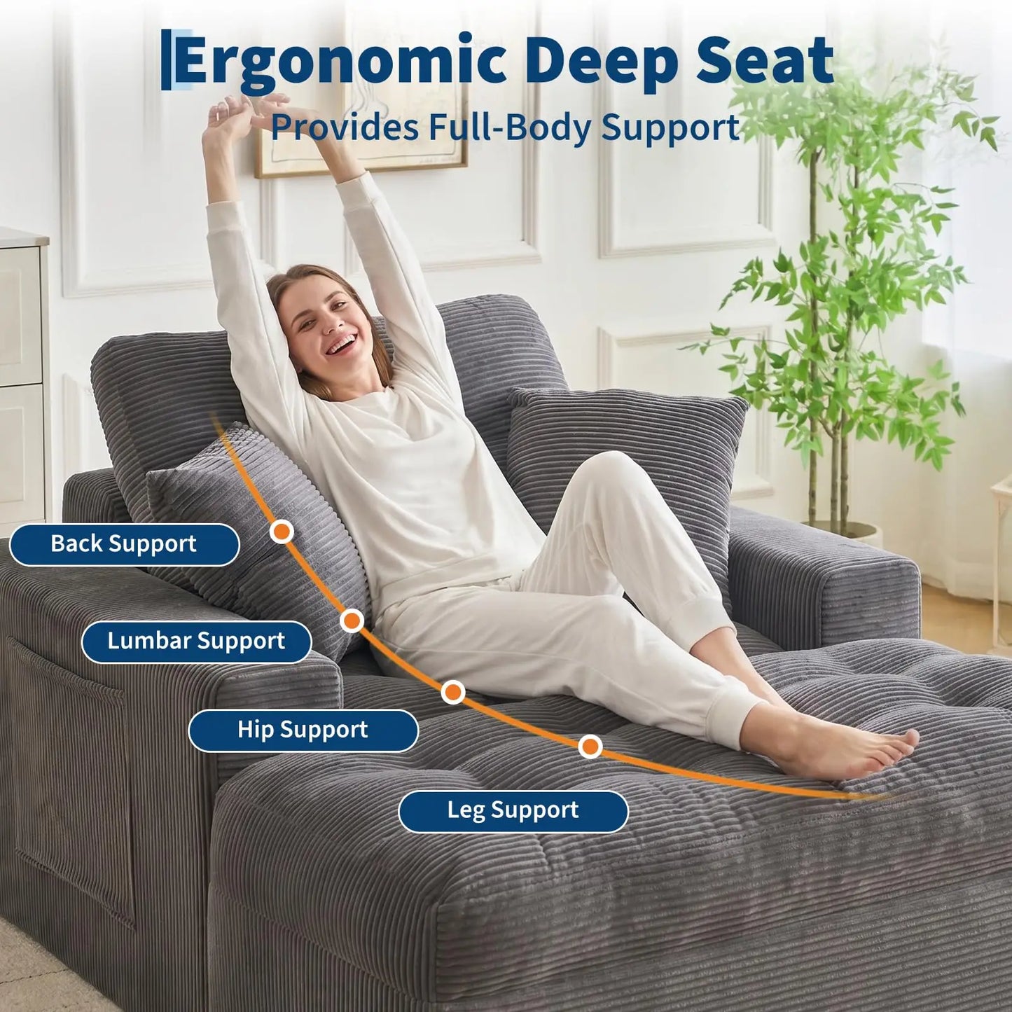 HobbyLane Corduroy Cloud Chaise Lounge With Ottoman And Pillows