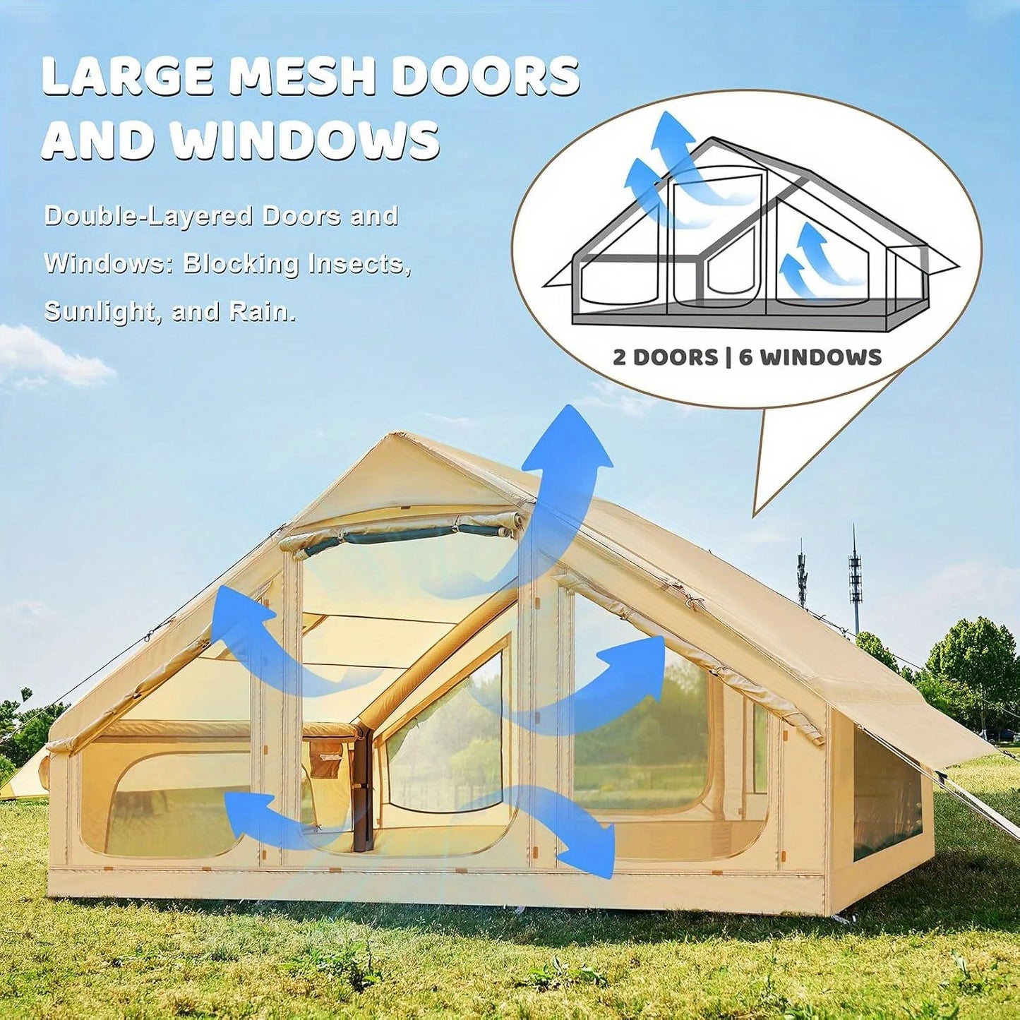 Inflatable Family Camping Tent for Four People, Quick Setup