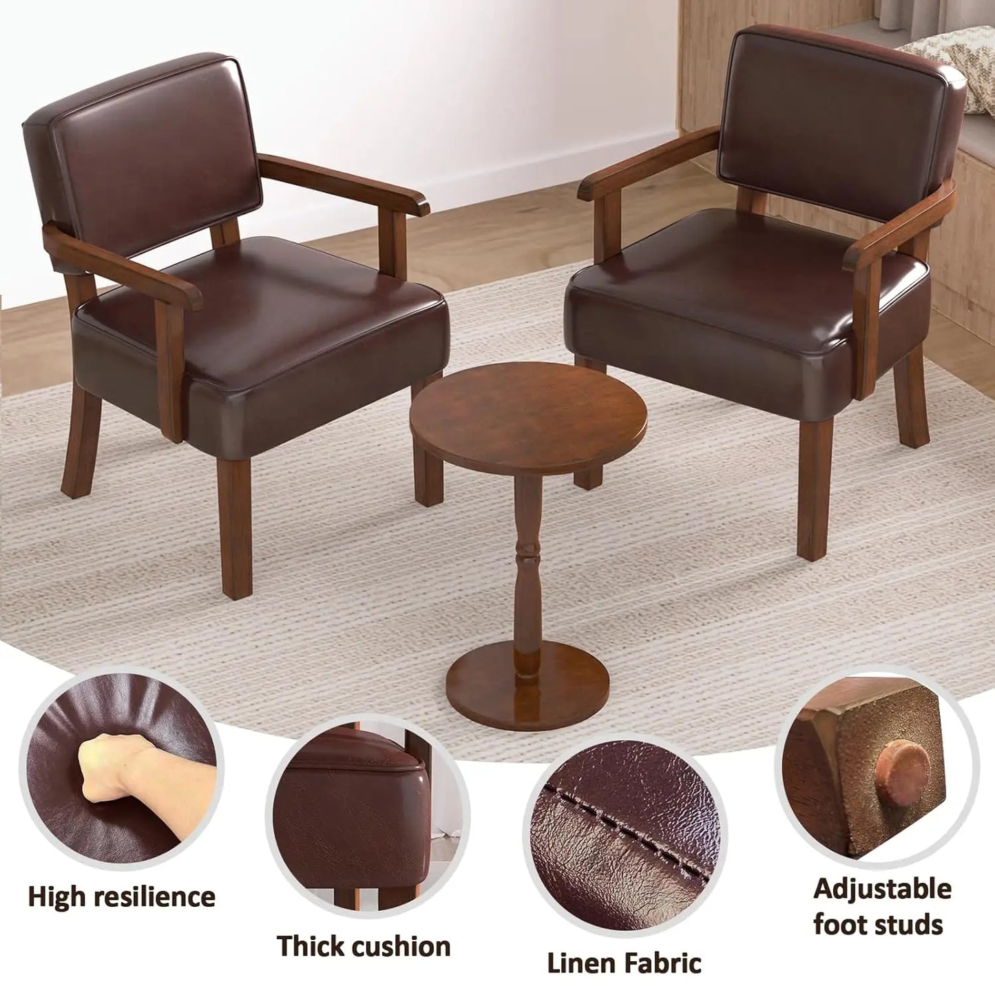 PU Leather Accent Chair For Living Room With Soft Armrests