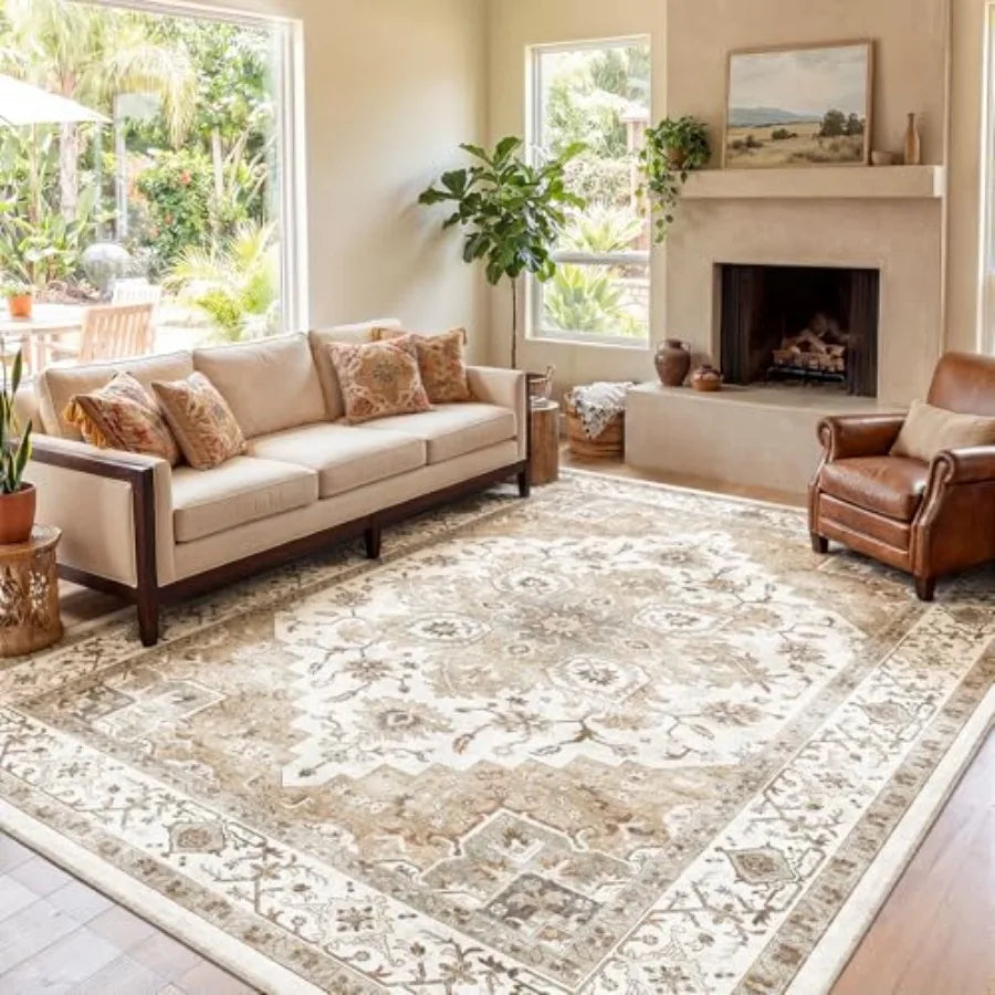 Living Room Vintage Area Rug Low Profile Washable With Non Slip Backing