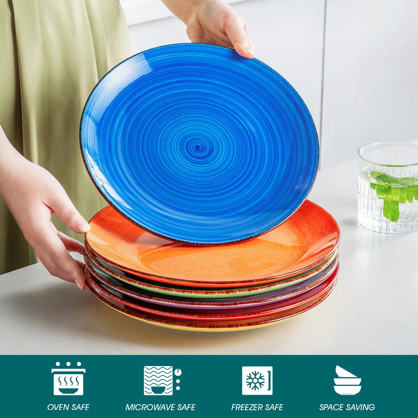 Malacasa Hand Painted Six Piece Rustic Dinner Plate Set