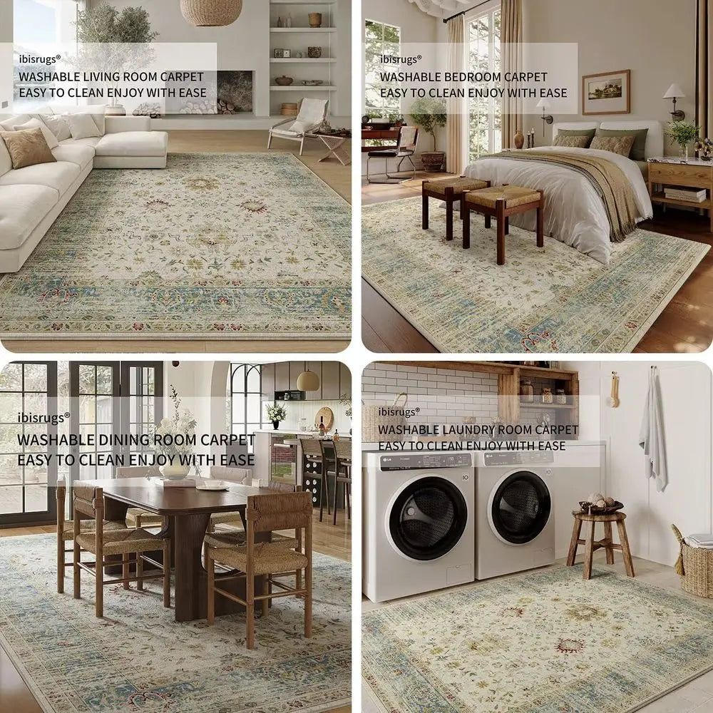 Vintage Bohemian Floral Rug Washable Foldable For Living Room