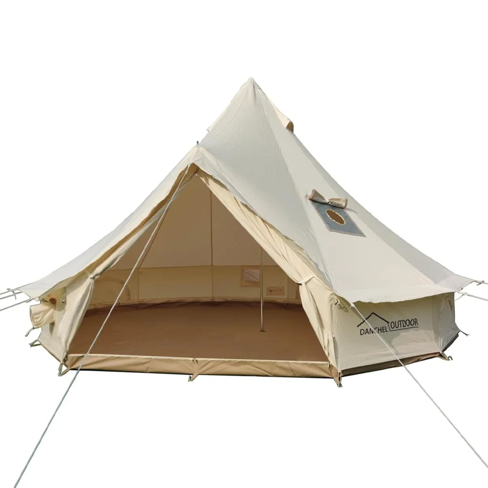 DANCHEL Outdoor B5 Waterproof Cotton Canvas Bell Tent with Stove Jacket on the roof size 4m 5m 6m for family tent