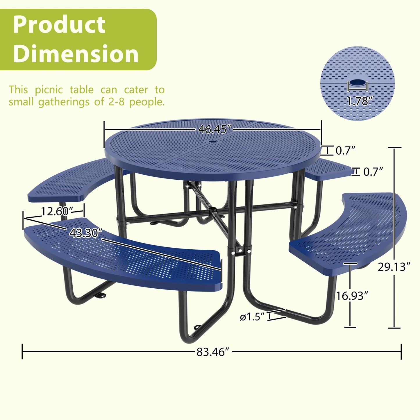 Jaxilyn Outdoor Round Perforated Picnic Table With Umbrella Hole