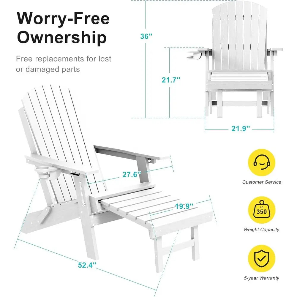 Three Position Adjustable Folding Adirondack Chair Set With Retractable Ottoman