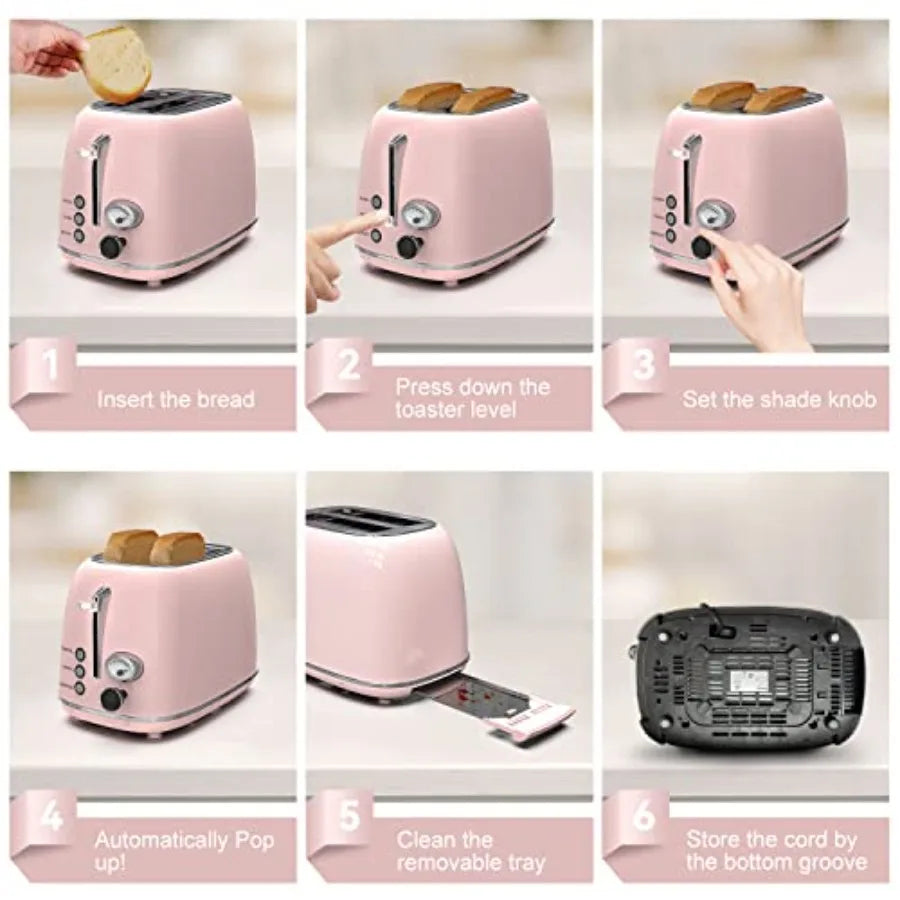 Toaster 2 Slice Stainless Steel With 6 Settings Bagel Defrost