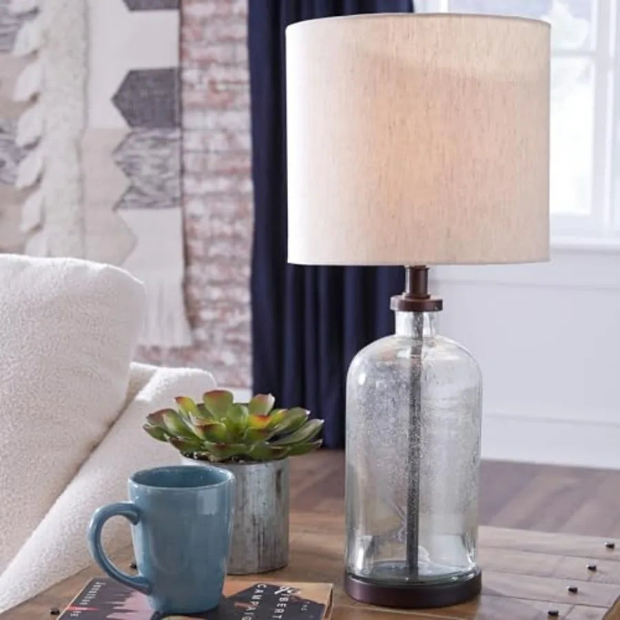 Bandile Modern Farmhouse 22.5" Seeded Glass Table Lamp, Bronze