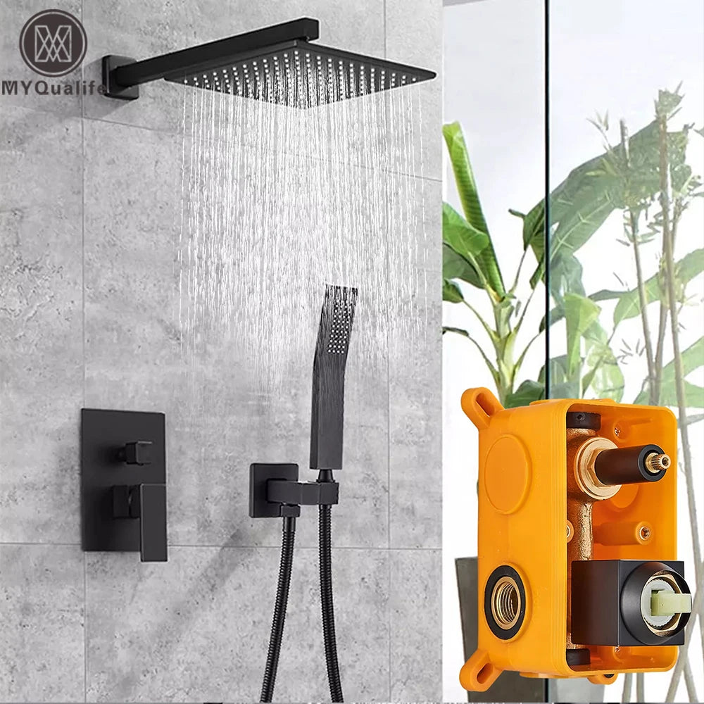 MYQualife Wall Mount Shower Faucet With Rainfall Mixer Sprayer