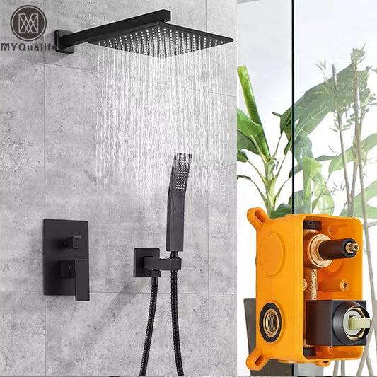 MYQualife Wall Mount Shower Faucet With Rainfall Mixer Sprayer