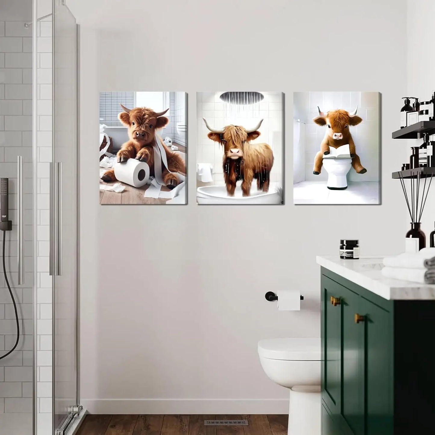 Funny Highland Cow Wall Art Set of Three Canvas Prints