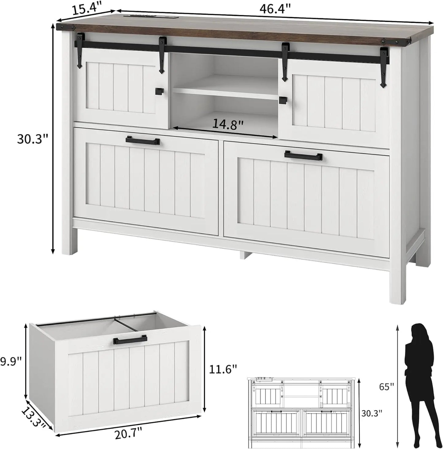 NONEDesk Executive Desk with File Cabinets and USB Charging Station