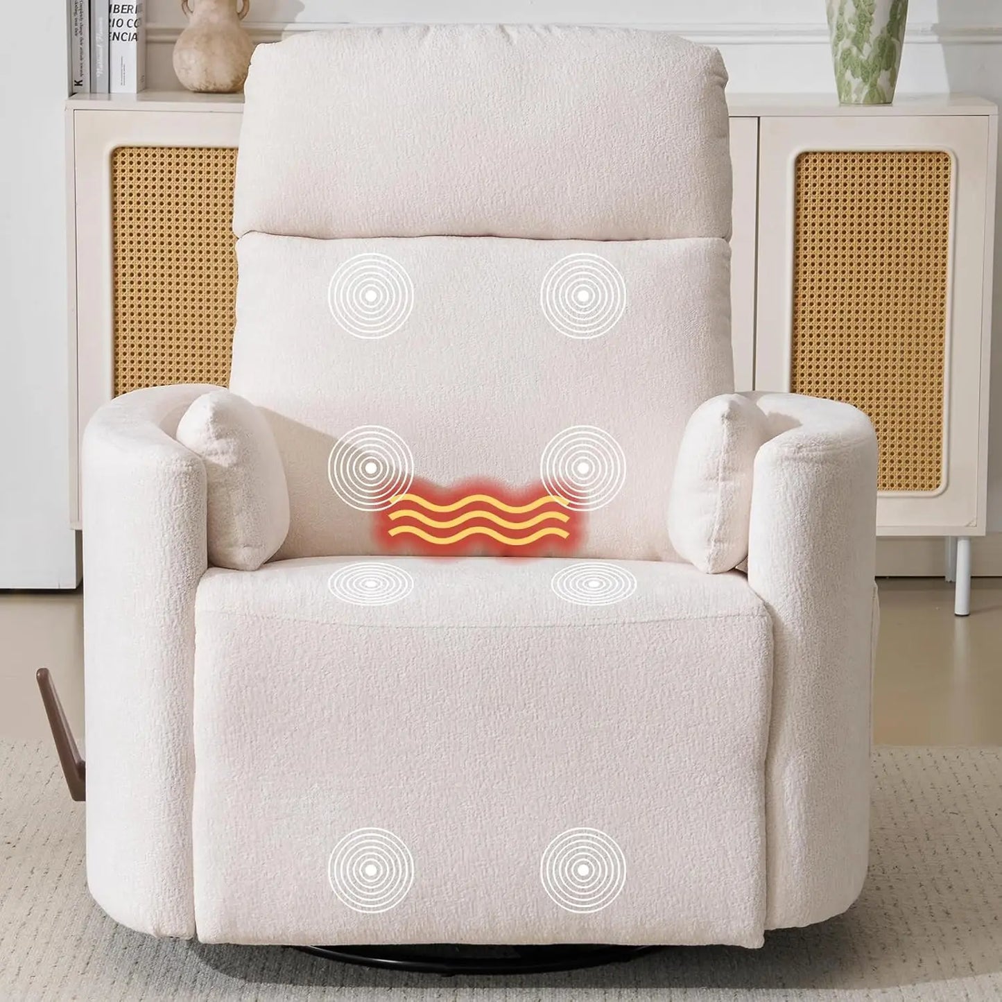 Oversized Swivel Rocker Recliner with Massage and Heat, Swivel Nursery Recliner with Adjustable Headrest, Manual, Customized