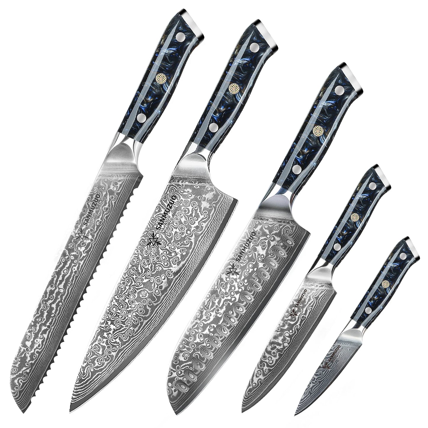 SANMUZUO Damascus Kitchen Knife Set With Resin Handles