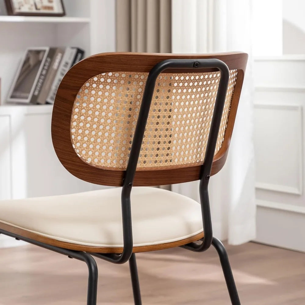 Rattan Dining Chairs Mid Century Modern Set Of 2 With Cane Back Faux Leather
