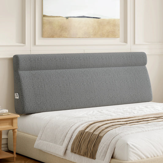 Headboard Pillow for Sitting in Bed with Neck Roll, Reading Pillow with Side Pocket, Back Support Cushion for Bed