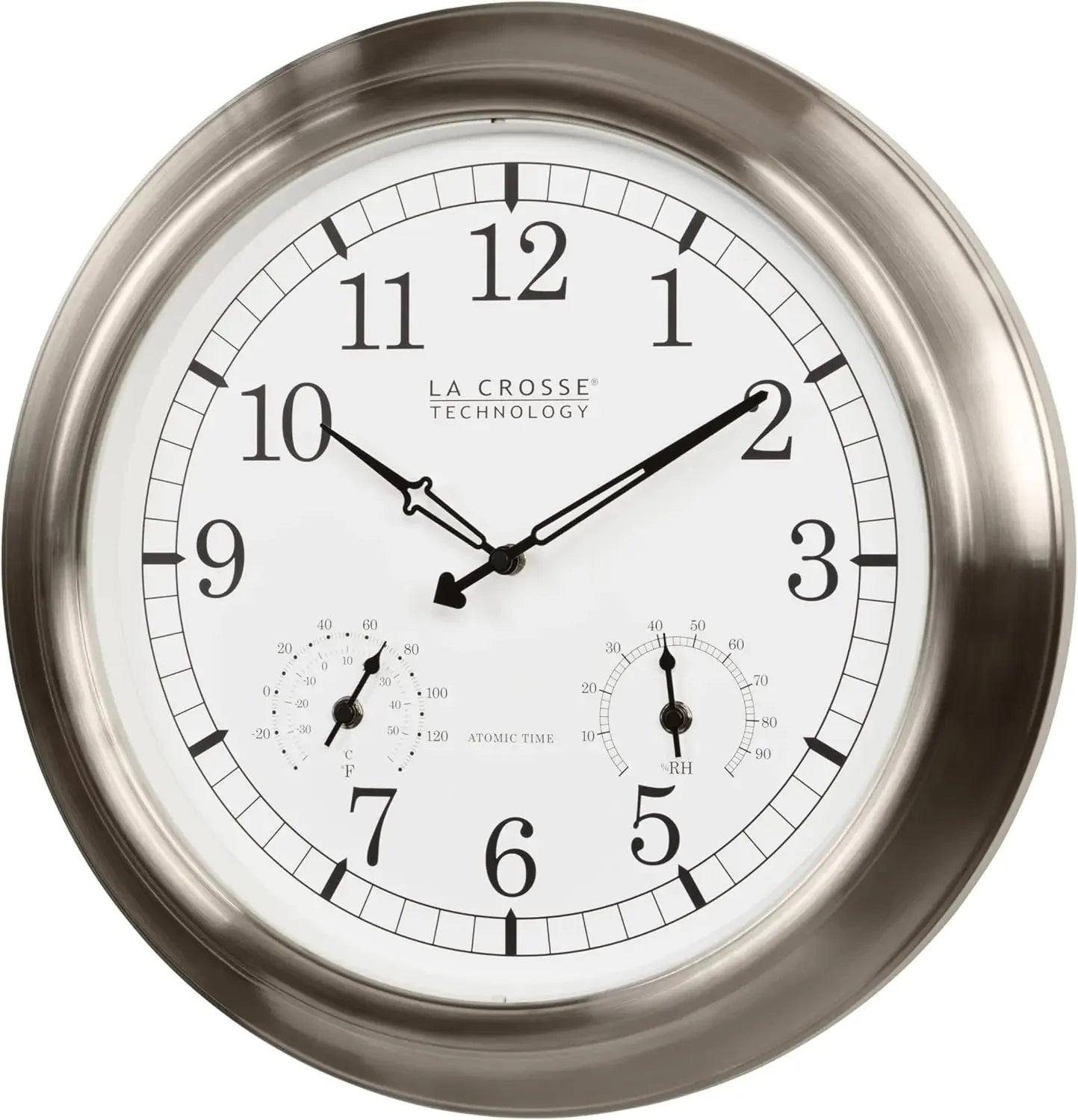 Indoor/Outdoor Classic Stainless Steel Atomic Analog Wall Clock