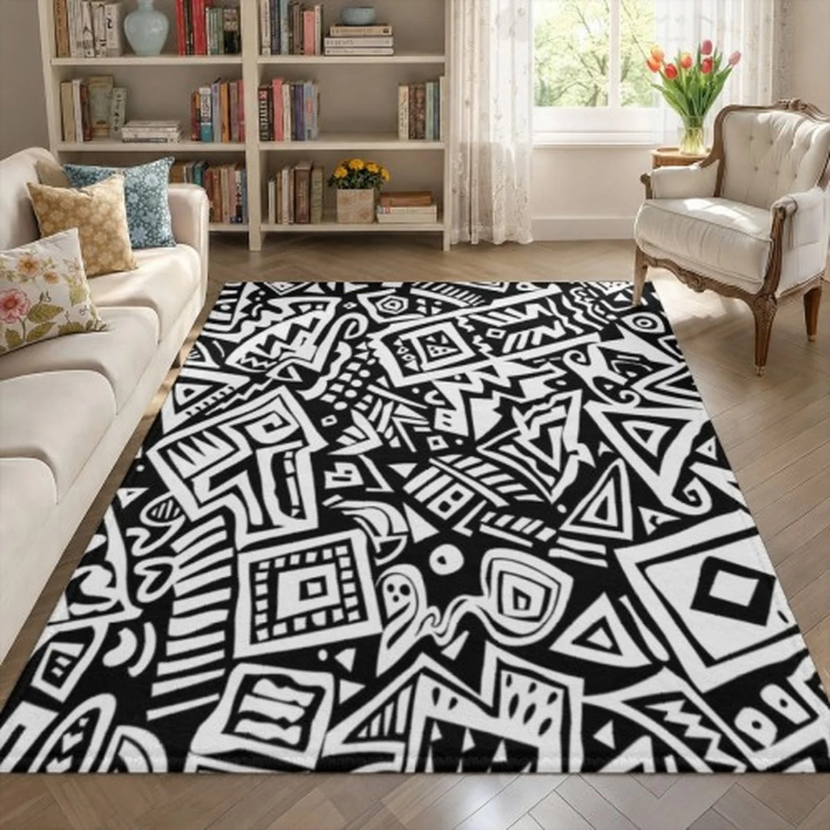 Abstract Blue And Green Wave Pattern Polyester Living Room Carpet