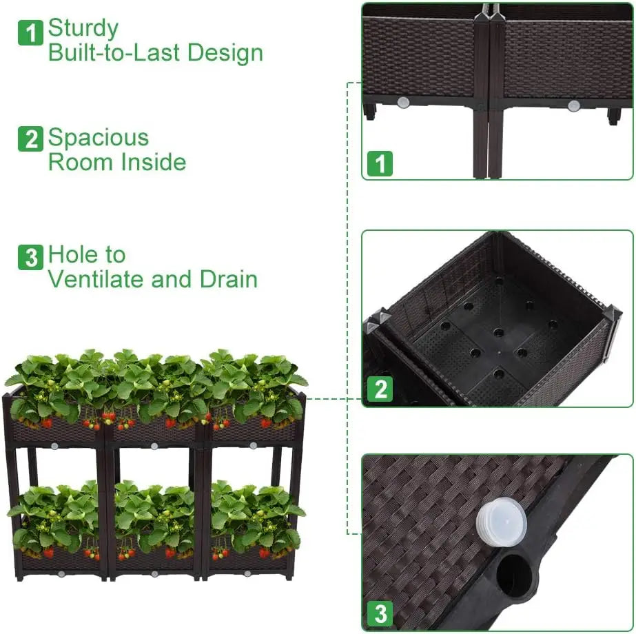Self-Watering Raised Garden Bed Set for Vegetables and Flowers
