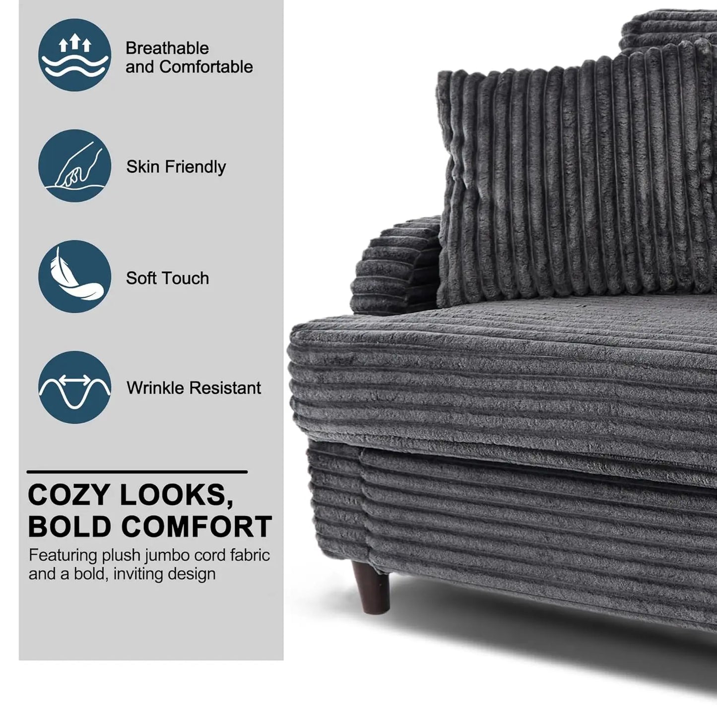 Corduroy Loveseat Sofa Modern 2 Seater For Small Space Living