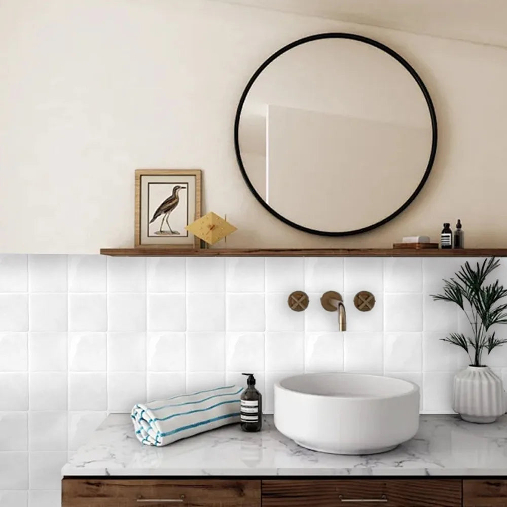 Durable 9" x 9" Peel and Stick Backsplash Self-adhesive Waterproof Wallpaper 3D Marble Grain Stick Tile for Kitchen Bathroom