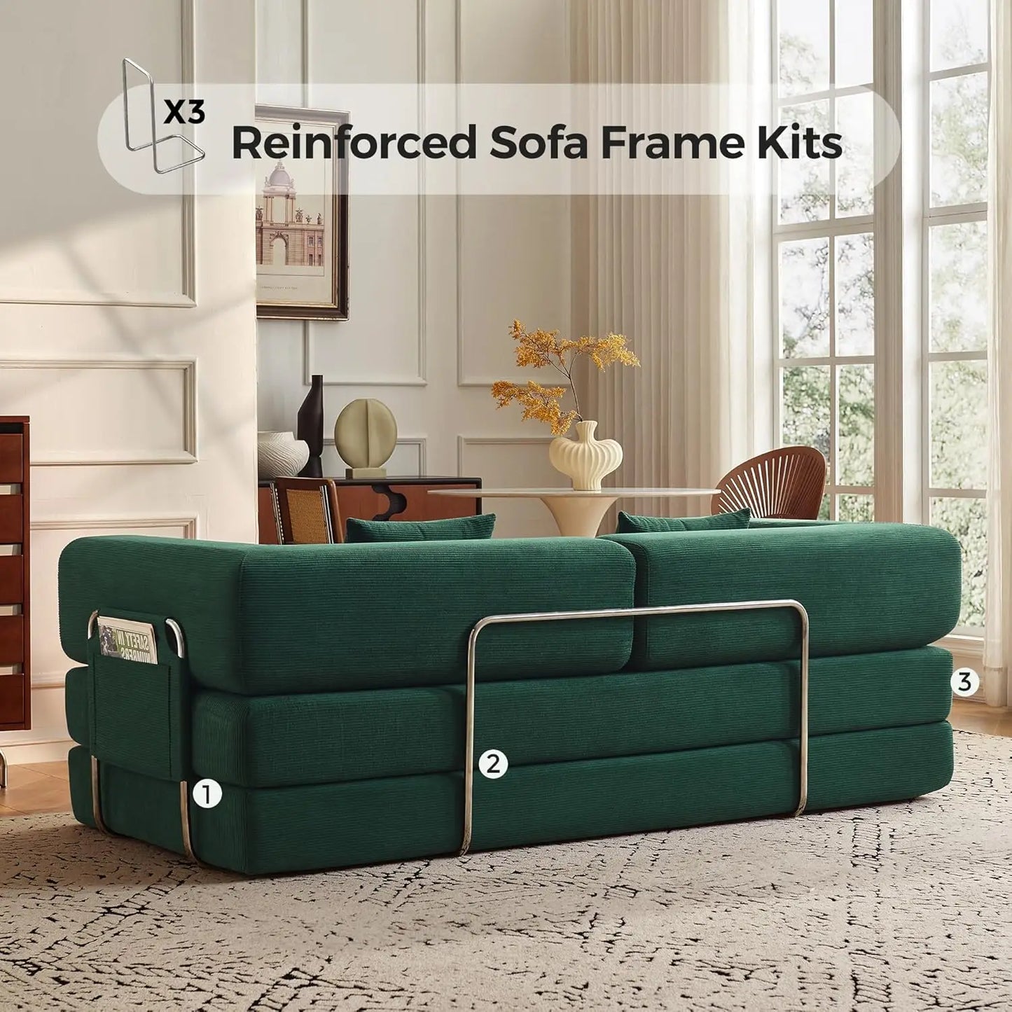 Corduroy Convertible Sofa Bed With Pillows
