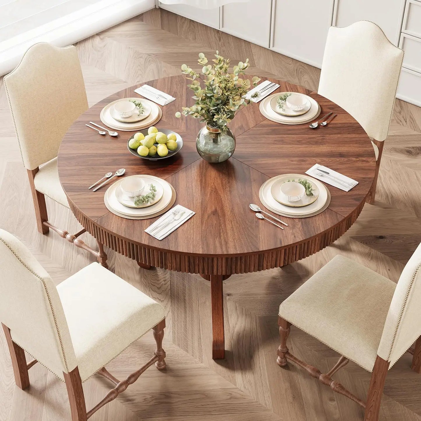Round Dining Table for 4-6 Diners with Drawers Modern Farmhouse