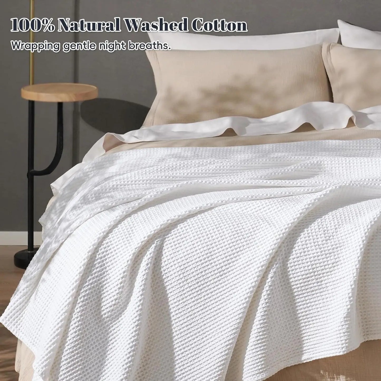 Cotton Waffle Weave Blanket Lightweight Breathable Machine Washable