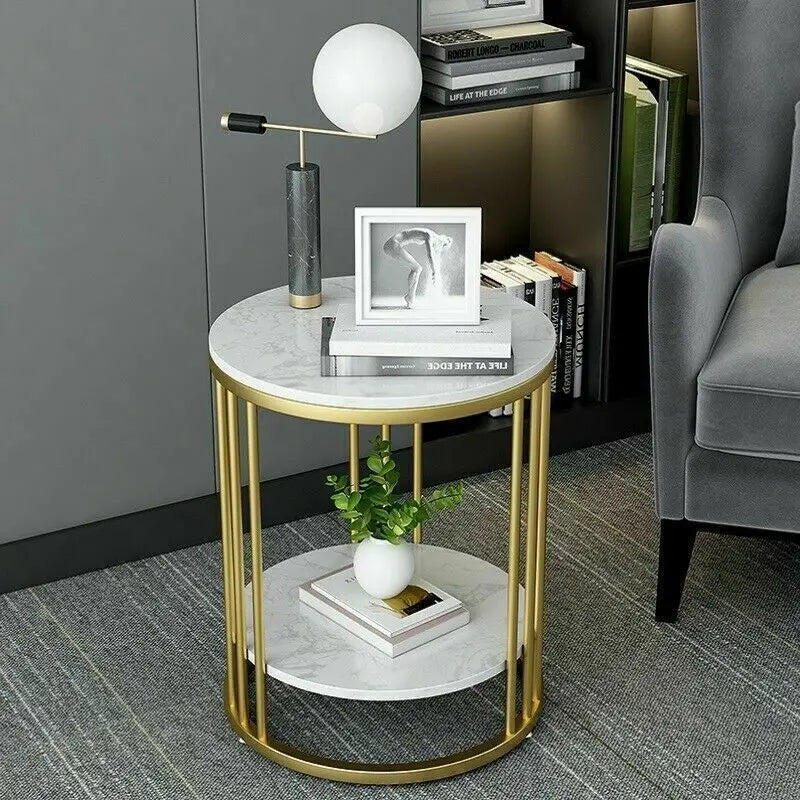 Wisfor 2 Tier Marble Side Table Round Nightstand Jewellery Storage