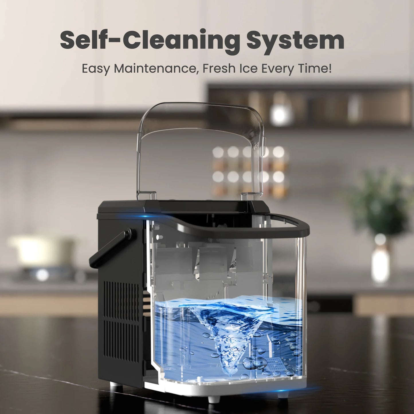 JHK Portable Kitchen Ice Machine Countertop Ice Maker with Handle 9 Bullet Ice Cubes Ready in 6 Mins Self-Cleaning Quiet Compact Ice Maker for Home Camping