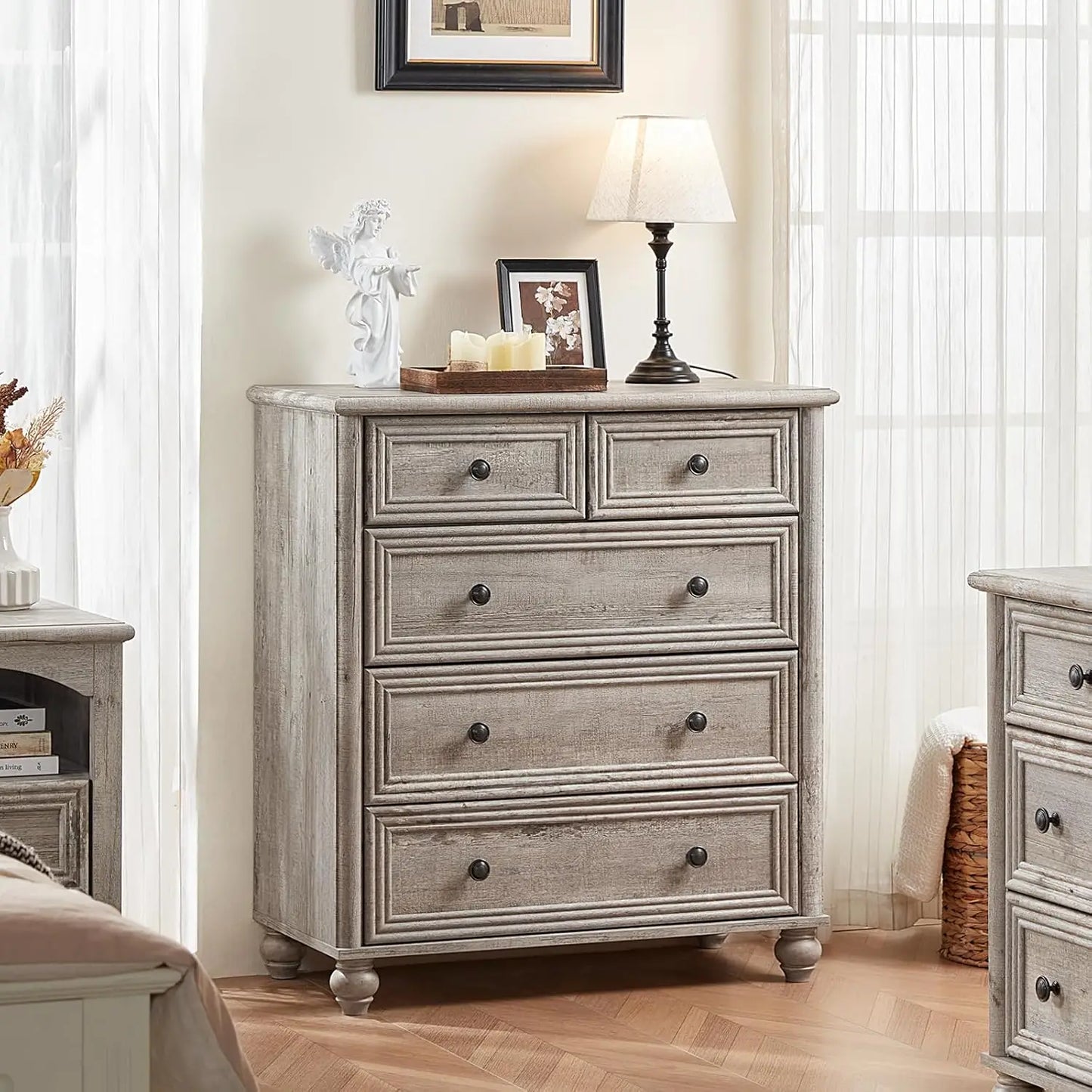 Farmhouse Wood Dresser And Nightstand Three Piece Bedroom Set