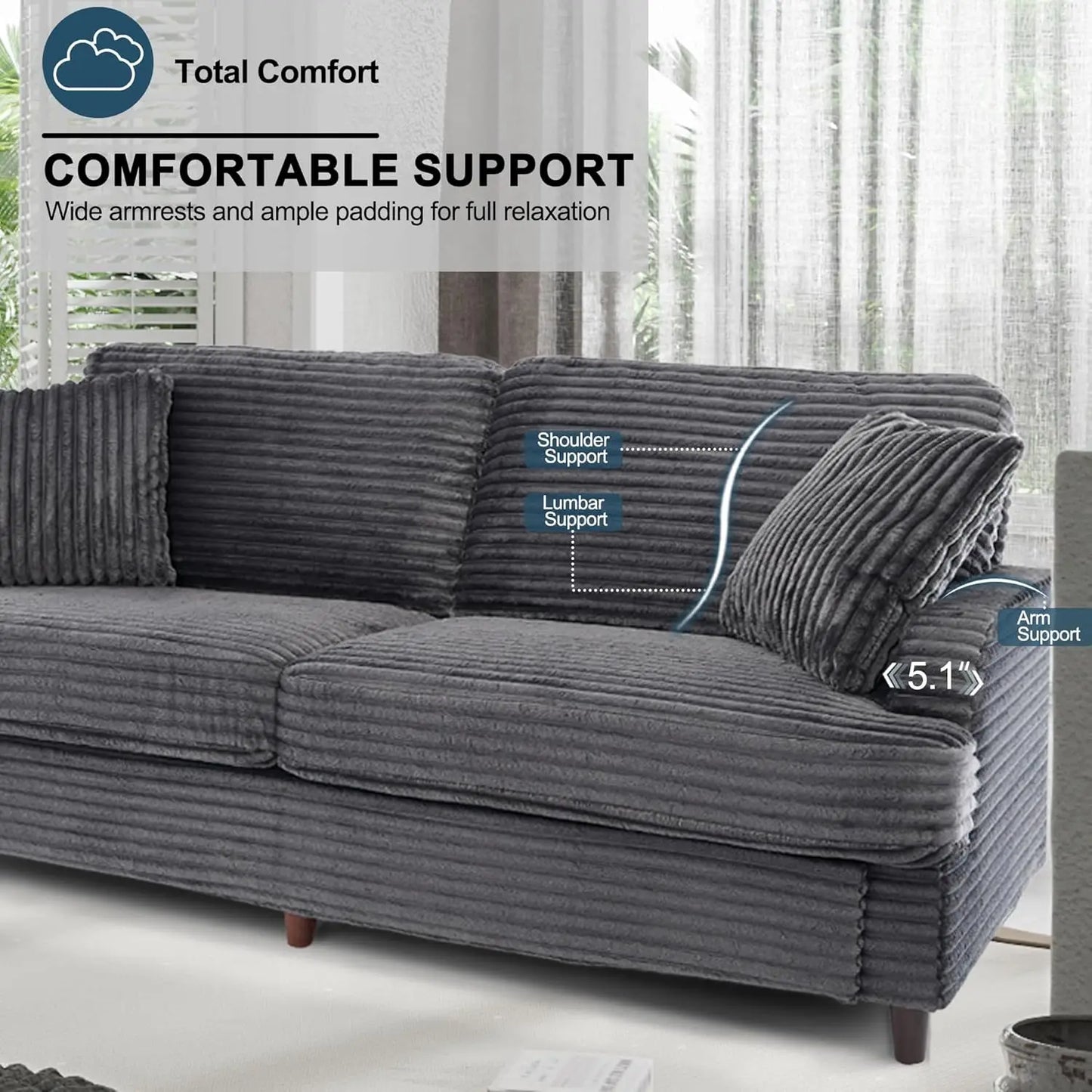 Corduroy Loveseat Sofa Modern 2 Seater For Small Space Living