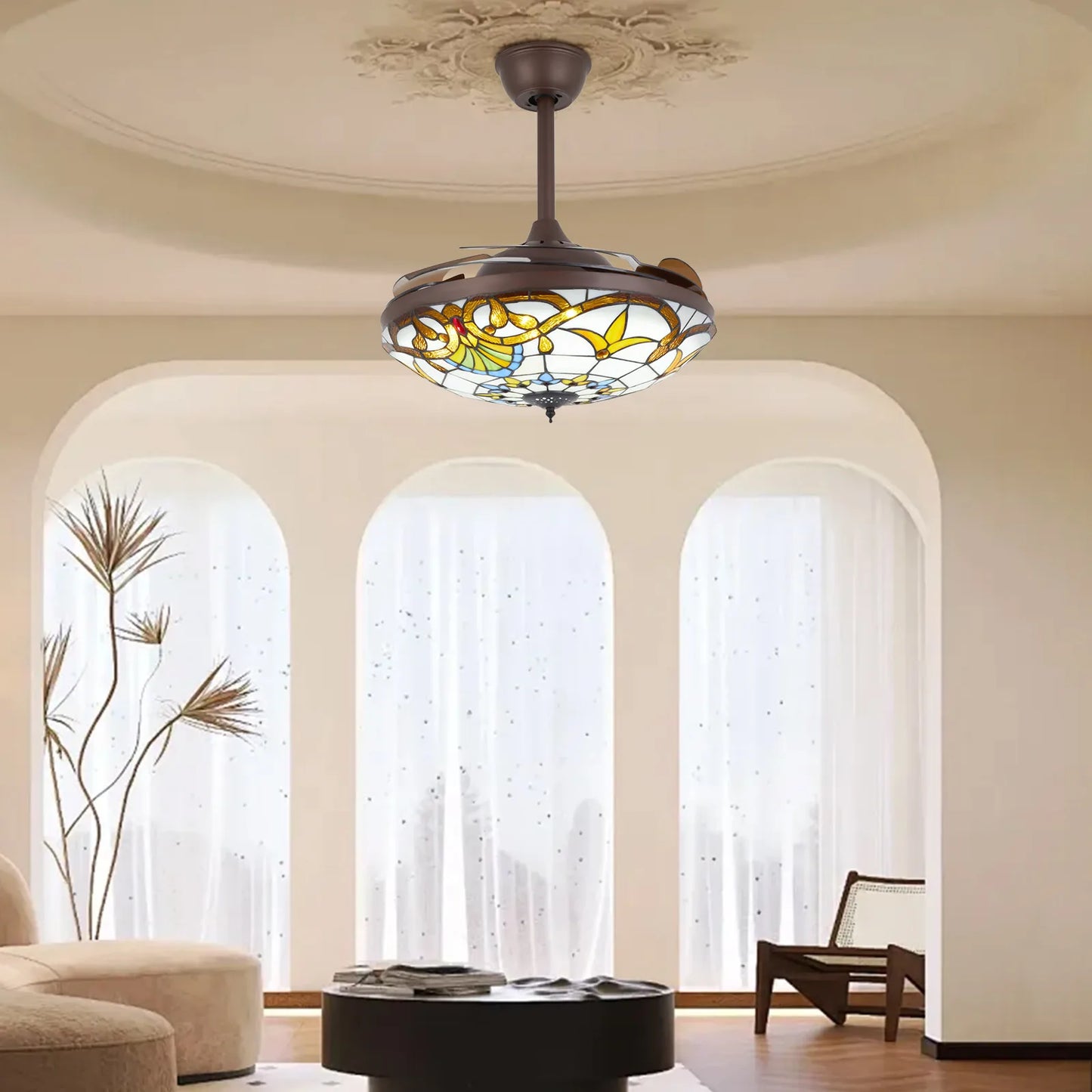 Modern Tiffany Style Ceiling Fan Light With Remote Control