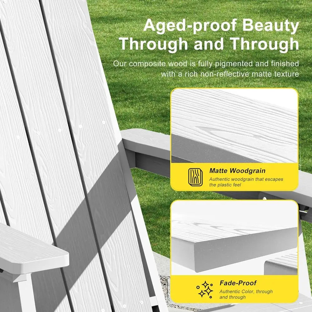 Three Position Adjustable Folding Adirondack Chair Set With Retractable Ottoman